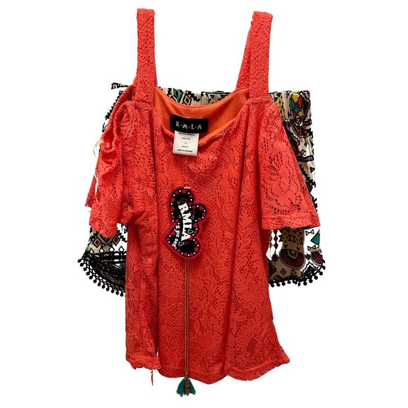 NWT RMLA Girls Red Orange Shorts Set With Necklace Tassels - Picture 2 of 6